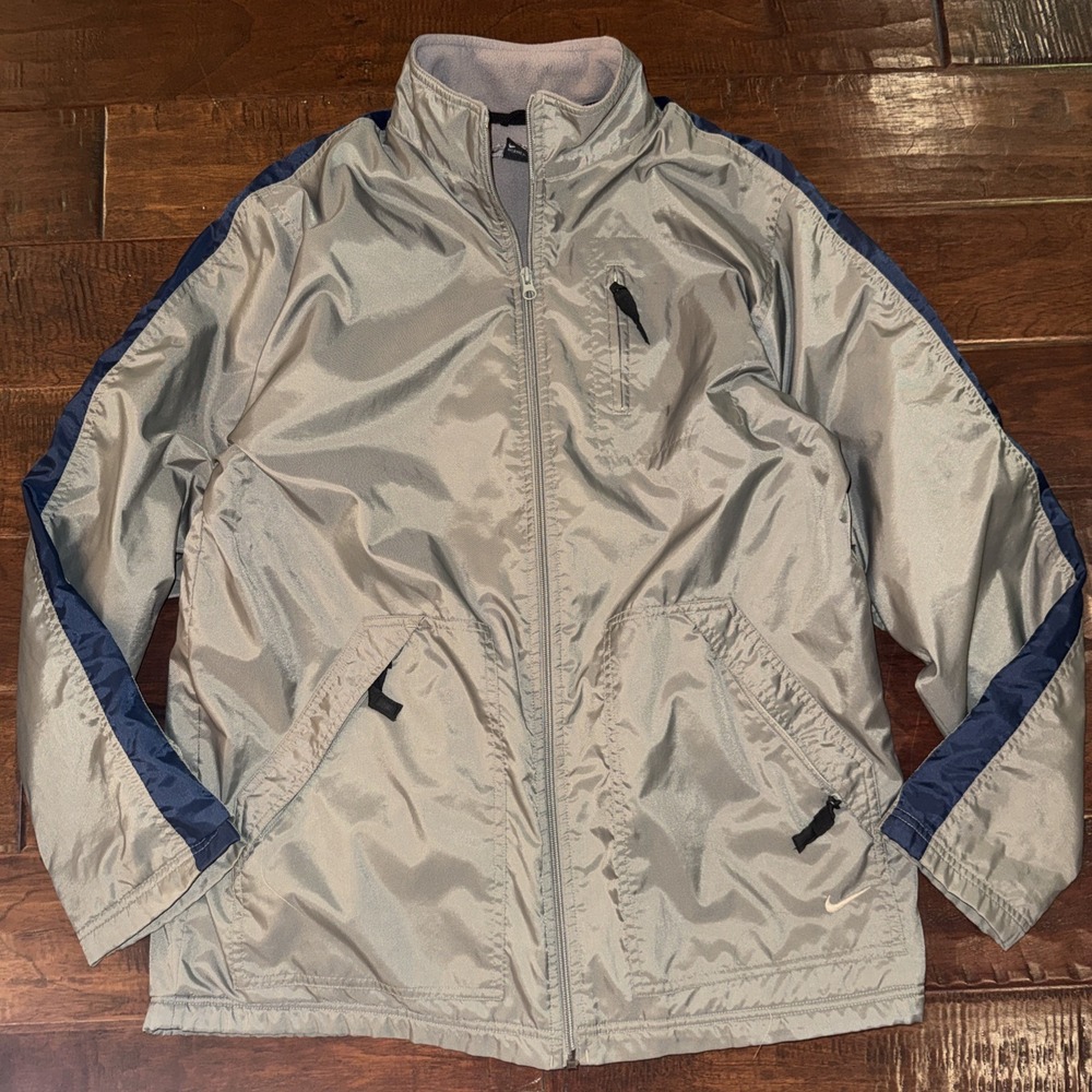 Vintage Nike Track Jacket Fleece Lined Size Medium Grey 90s Y2K Windbreaker